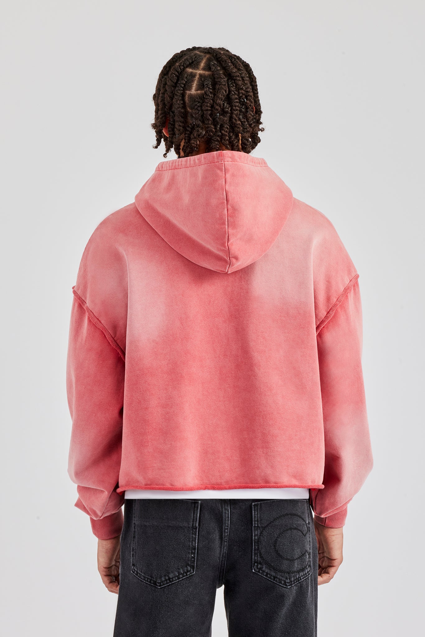 Washed Applique Zip Through Hoodie - Washed Red